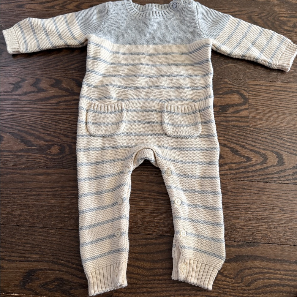 GAP Gray and Cream Striped Baby Footie